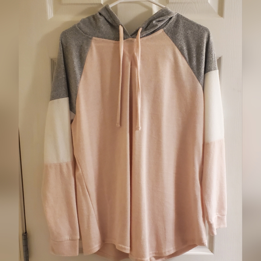 Ladies Pink Gray And White Blocked Hoodie